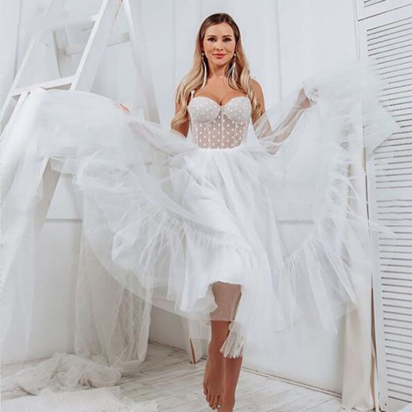 Spaghetti Long A-line Polka Dots Prom Dresses, A-line Prom Dresses, Cute Formal Dresses, Evening Dresses