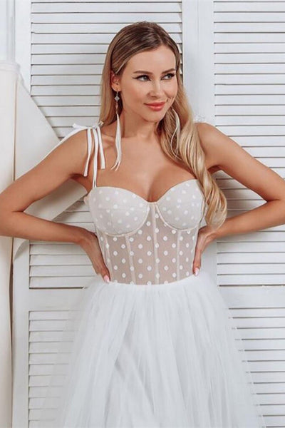 Spaghetti Long A-line Polka Dots Prom Dresses, A-line Prom Dresses, Cute Formal Dresses, Evening Dresses