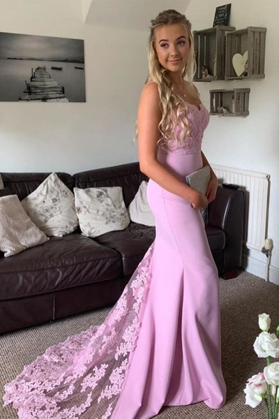 Mermaid Lavender Lace Long Prom Dress, Formal 2021 Prom Dresses, Bridesmaid Dresses