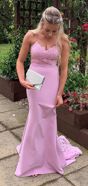 Mermaid Lavender Lace Long Prom Dress, Formal 2021 Prom Dresses, Bridesmaid Dresses