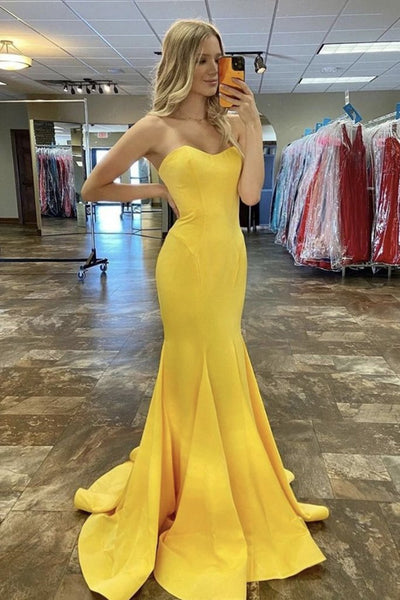 Mermaid Strapless Long Prom Dresses, Satin 2021 Newest Prom Dresses, Graduation Dresses