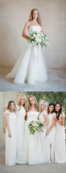 Simple Strapless Wedding Dresses, White A-line Wedding Dresses, Organza Bridal Gowns