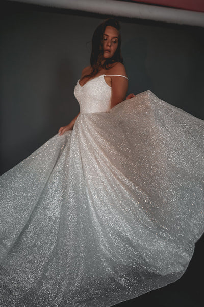 Spaghetti Long A-line Shny Sequin Tulle Wedding Dresses, Shiny Wedding Dresses, Bridal Gown, Popular 2022 Wedding Dresses