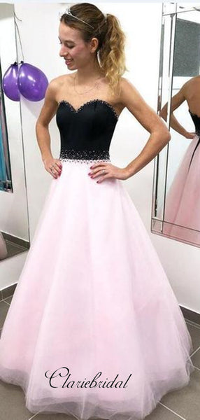 Strapless Beaded Organza Prom Dresses, Simple A-line Prom Dresses