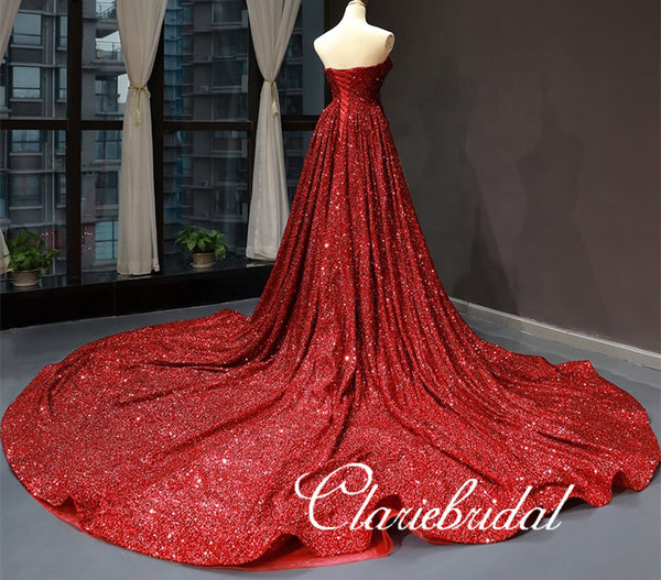 Sweetheart Long Red Sequin Prom Dresses, New 2020 Prom Dresses, Long Prom Dresses