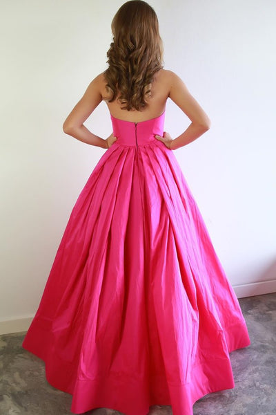 Strapless Hot Pink Long Prom Dresses 2021, Popular A Line Prom Dresses, Satin Evening Party Dresses