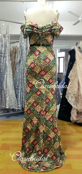 Off Shoulder Long Mermaid Sequin Prom Dresses, Front Slit Long Prom Dresses, New Design Prom Dresses