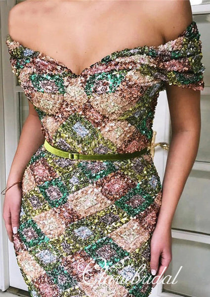 Off Shoulder Long Mermaid Sequin Prom Dresses, Front Slit Long Prom Dresses, New Design Prom Dresses