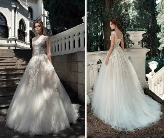 Sleeveless Long A-line Lace Tulle Wedding Dresses, Bridal Gown, 2020 Wedding Dresses