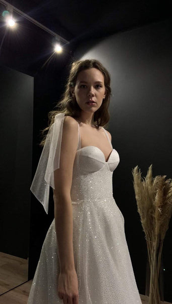 Lovely Corset Sequin Tulle Wedding Dresses, Shiny Wedding Dresses, Long Bridal Gown, 2022 Wedding Dresses