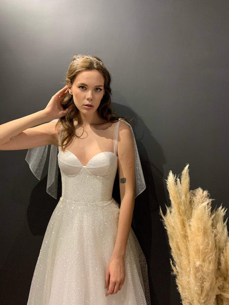 Lovely Corset Sequin Tulle Wedding Dresses, Shiny Wedding Dresses, Long Bridal Gown, 2022 Wedding Dresses