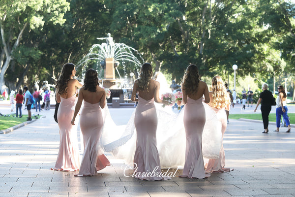 Strapless Mermaid Pink Bridesmaid Dresses, Long Bridesmaid Dresses