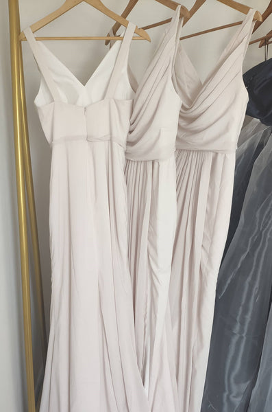 Popular V-neck Chiffon Bridesmaid Dresses, Sheath Bridesmaid Dresses, Slit Long Bridesmaid Dresses, Cheap Bridesmaid Dresses