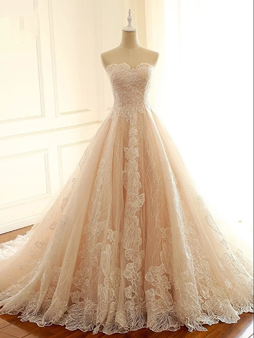 Sweetheart Lace Tulle Long Wedding Dresses, Bridal Gown, 2021 Wedding Dresses