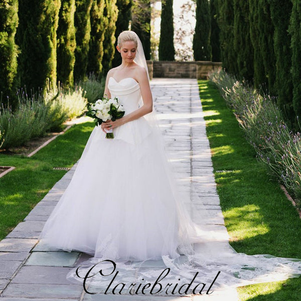 Sweetheart Tulle A-line Fluffy Wedding Dresses, Chic Wedding Dresses