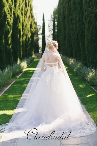Sweetheart Tulle A-line Fluffy Wedding Dresses, Chic Wedding Dresses
