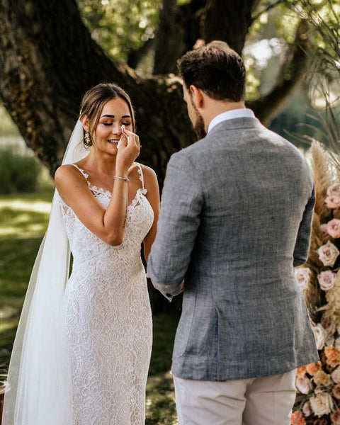 Spaghetti Long Mermaid Lace Wedding Dresses, Country Wedding Dresses, Bridal Gown