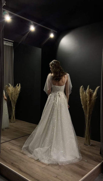 Lovely Corset Sequin Tulle Wedding Dresses, Shiny Wedding Dresses, Long Bridal Gown, 2022 Wedding Dresses
