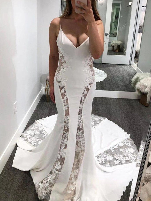 See Through Sexy Newest Wedding Dresses, Mermaid Popular Lace Wedding Dresses