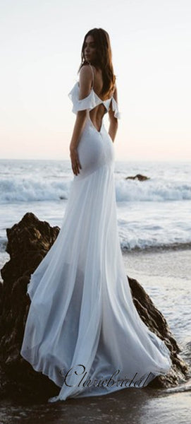 Romantic Mermaid Beach Wedding Dresses, Off Shoulder Bridal Gown