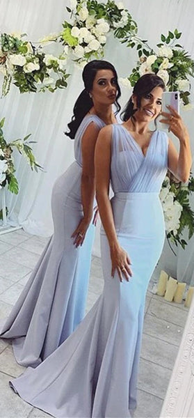 New Arrival Blue Jersey Tulle Bridesmaid Dresses, Long Mermaid Bridesmaid Dresses, Popular Bridesmaid Dresses