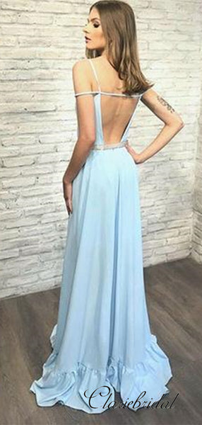 Light Blue Sexy Prom Dresses, Unique Design Prom Dresses, Cheap Prom Dresses