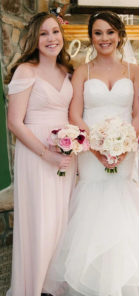 Mismatched Long A-line Blush Pink Chiffon Bridesmaid Dresses, Long Bridesmaid Dresses, Simple Bridesmaid Dresses