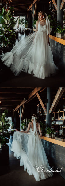 Gorgeous Ivory Tulle Long A-line Wedding Dresses, Bridal Gown