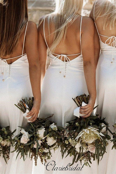 Spaghetti Long A-line Counrty Wedding Ivory Bridesmaid Dresses