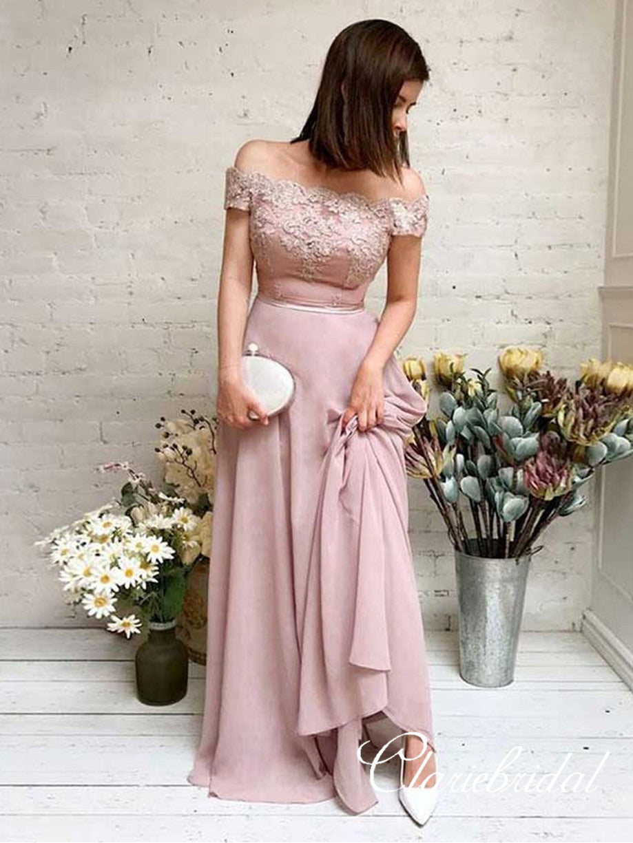 Off SHoulder Lace Top Dusty Pink Long Bridesmaid Dresses