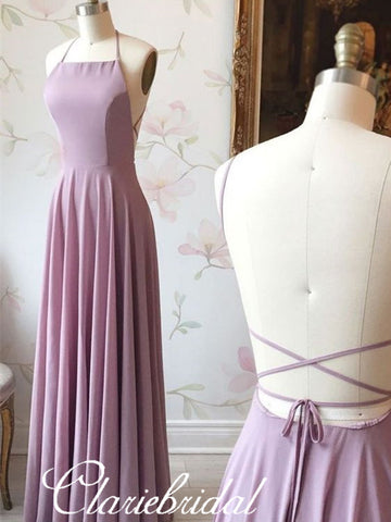 Simple Elegant Lace Up Long Bridesmaid Dresses