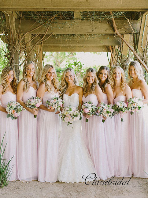 Sweetheart Pale Pink Long A-line Chiffon Bridesmaid Dresses