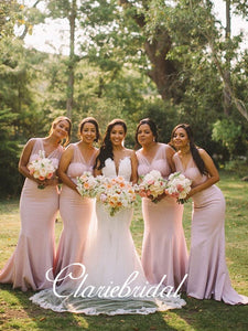 Pink Mermaid Simple Long Bridesmaid Dresses, Wedding Guest Dresses