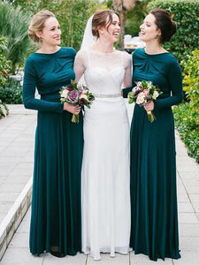 Long Sleeves Jersey Bridesmaid Dresses, Affordable Wedding Guest Dresses