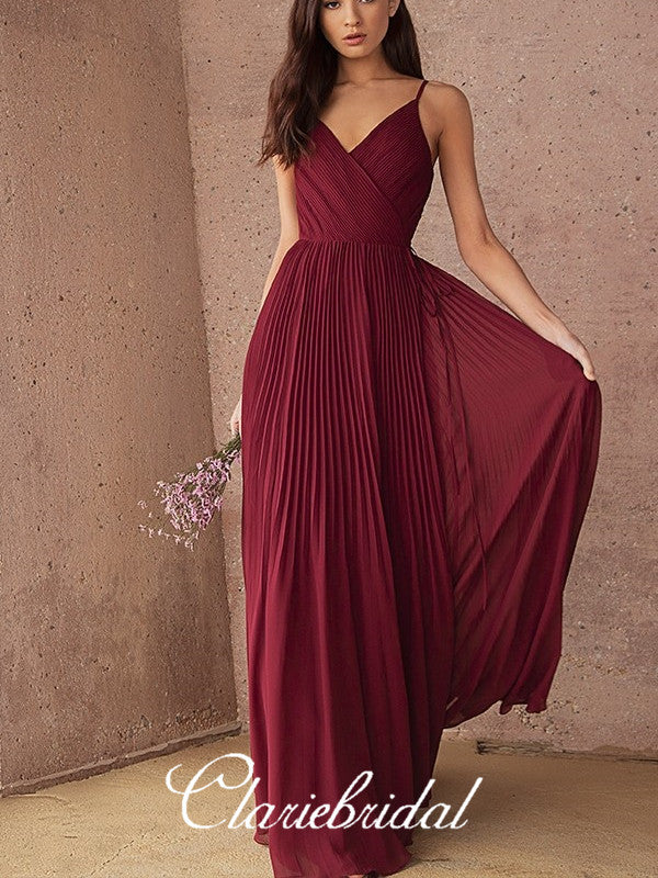 V-neck Long A-line Chiffon Bridesmaid Dresses