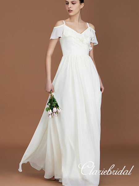 Off Shoulder Ruffled A-line Ivroy Chiffon Bridesmaid Dresses