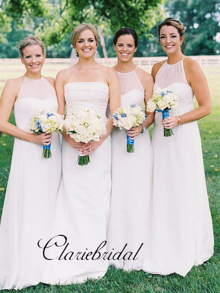 Halter Long A-line Pale Bridesmaid Dresses, Wedding Guest Dresses