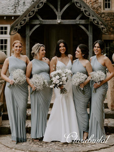 One Shoulder Sheath Grey Jersey Long Bridesmaid Dresses