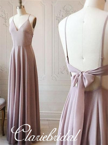 V-neck A-line Chiffon Long Bridesmaid Dresses