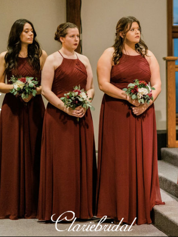 Burgundy Long A-line Chiffon Bridesmaid Dresses, Bridesmaid Dresses