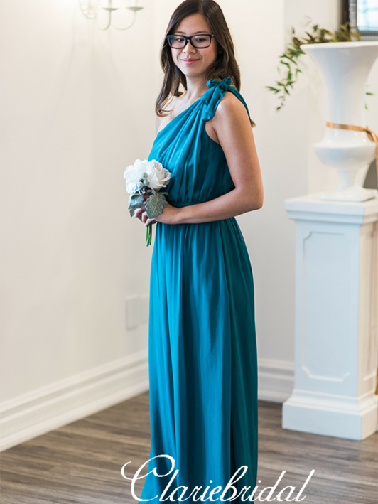 One Shoulder A-line Chiffon Long Bridesmaid Dresses