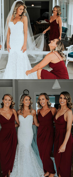 Burgundy Jersey Side Slit Bridesmaid Dresses, 2020 Bridesmaid Dresses, Long Bridesmaid Dresses