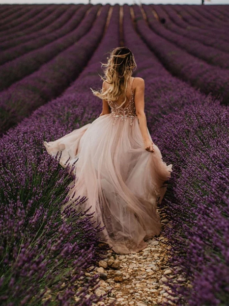 Spaghetti Long A-line Sequin Tulle Prom Dresses, Romantic Long Prom Dresses, 2021 Affordable Prom Dresses