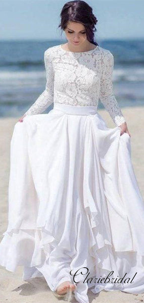 Long Sleeves Beach Wedding Dresses, Fashion Lace Wedding Dresses, Bridal Gowns