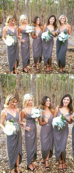 Simple Long Sheath Grey Jersey Bridesmaid Dresses, Long Bridesmaid Dresses, Popular Bridesmaid Dresses