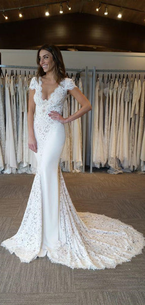 Lace Design Popular Wedding Dresses,V-neck Sexy Wedding Dresses