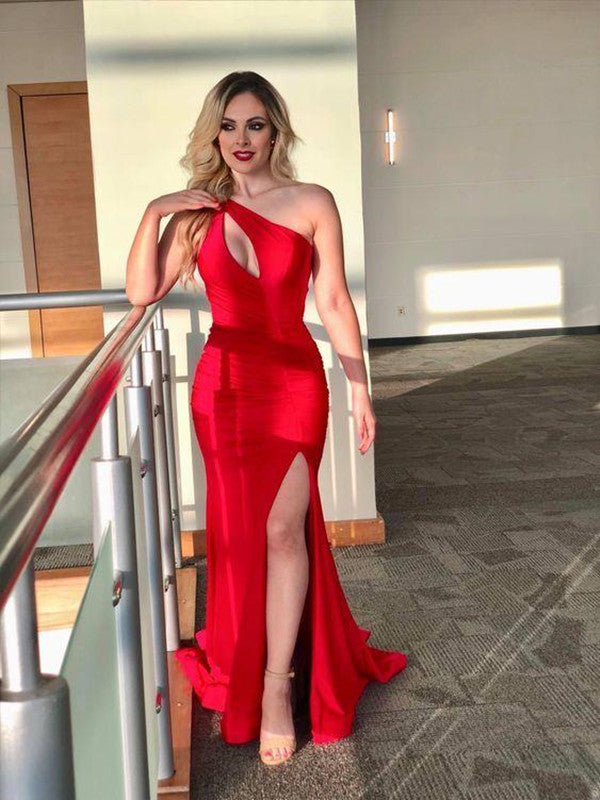 One Shoulder Sexy Side Slit Long Prom Dresses, 2021 Newest Prom Dresses, Mermaid Prom Dresses