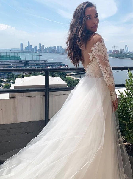 Appliques Elegant Lace Long Wedding Dresses, A Line Popular Weddiing Dresses, 2022 Bridal Dresses