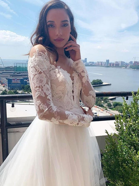 Appliques Elegant Lace Long Wedding Dresses, A Line Popular Weddiing Dresses, 2022 Bridal Dresses