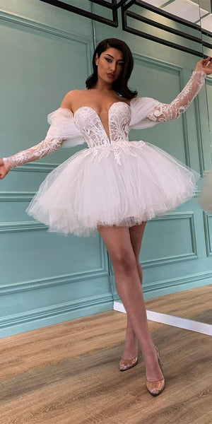 Off Shoulder Lace Tulle Wedding Dresses, Hi-low Wedding Dresses, Detachable Tulle Wedding Gown, Bridal Gown, Wedding Dresses